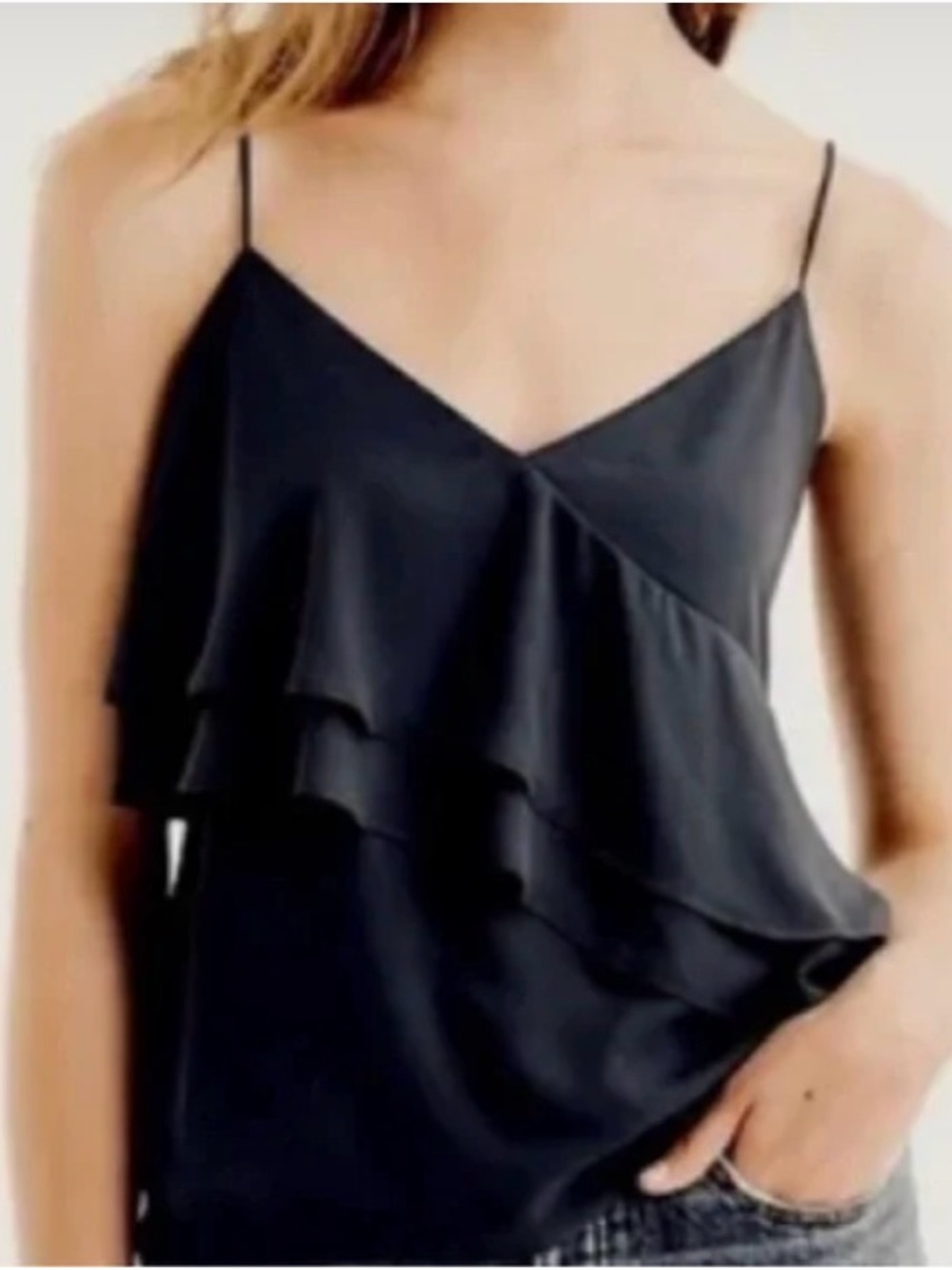 J Crew Black Ruffle V-Neck Cami Tank Top 2